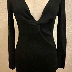 Derek Heart Black Long Sleeve Bodycon Ribbed Twisted Front Sweater Dress XL